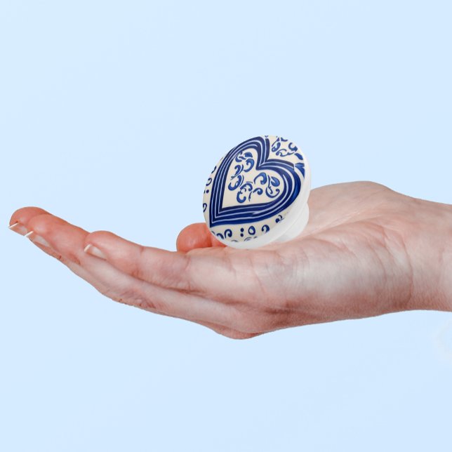 Blue Heart in Delf Pottery Painting Style Dutch Ceramic Knob (Creator Uploaded)