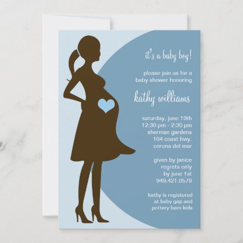 Blue Heart in Tummy Baby Shower Invitation