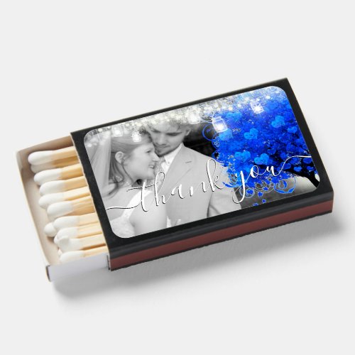 Blue Heart Leaf Tree Wedding Favor Matchboxes