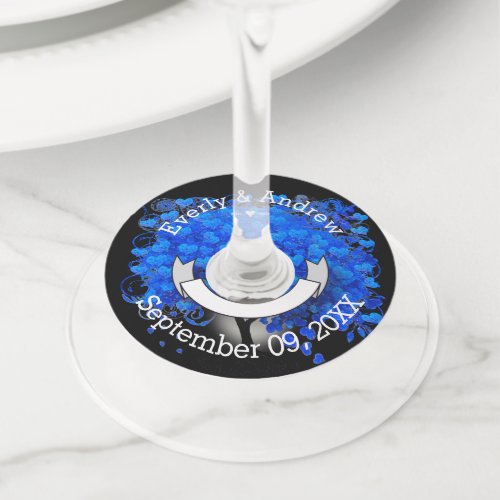 Blue Heart Leaf Tree WeddingRoom for Guest Name Wine Glass Tag