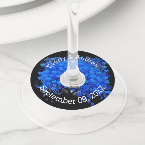 Blue Heart Leaf Tree Wedding Wine Glass Tag