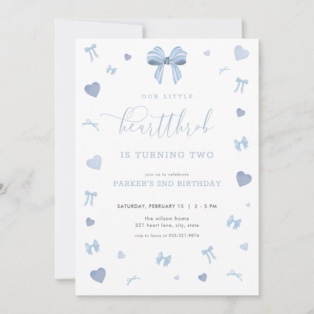 Blue Heart Little Heartthrob Birthday Invitation (Front)