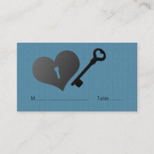 Blue Heart Lock and Key Place Card
