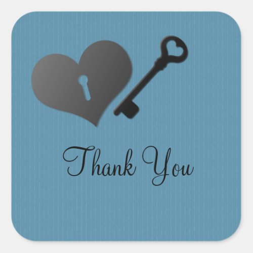 Blue Heart Lock and Key Thank You Stickers