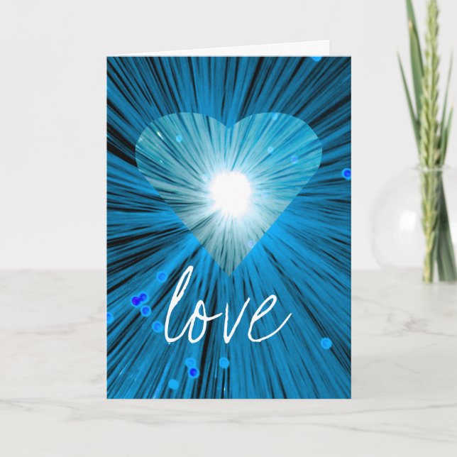 Blue Heart 'Love' 'Your Text' greetings card (Front)