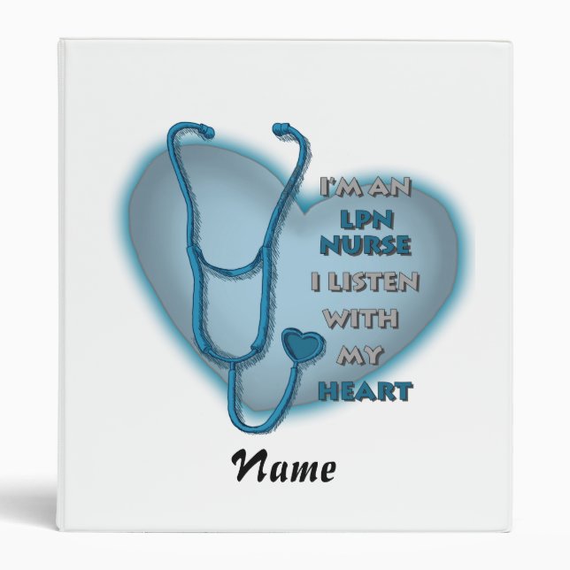 Blue Heart LPN Nurse 3 Ring Binder (Front)