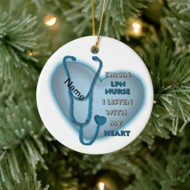 Blue Heart LPN Nurse Ceramic Ornament (Tree)