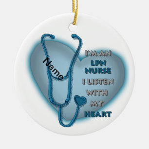 Blue Heart LPN Nurse Ceramic Ornament