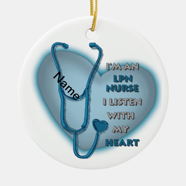 Blue Heart LPN Nurse Ceramic Ornament (Front)