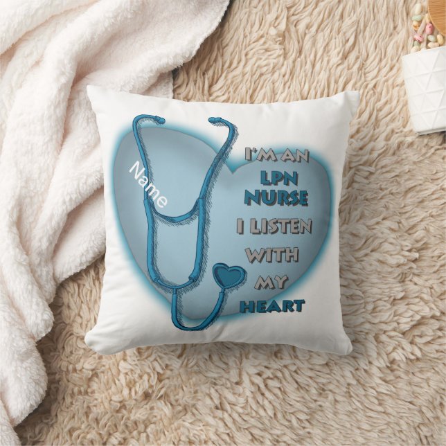 Blue Heart LPN Nurse Throw Pillow (Blanket)