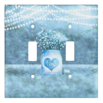 Blue Heart Mason Jar & Baby's Breath Rustic Light Switch Cover