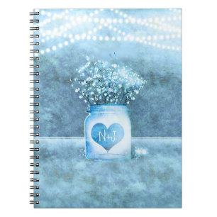 Blue Heart Mason Jar & Baby's Breath Rustic Notebook