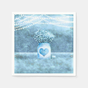 Blue Heart Mason Jar & Baby's Breath Wedding Napkins