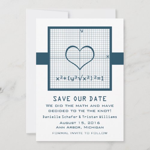 Blue Heart Math Graph Save the Date Invite