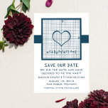 Blue Heart Math Graph Save the Date Invite<br><div class="desc">A pair of math nerds in love would find it easy to calculate that this save the date would be the obvious solution for announcing their wedding. Quirky and full of nerdy charm is this unique Heart Math Graph Save the Date Announcement in dark blue featuring a grid with x...</div>