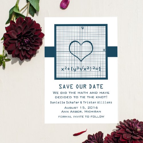 Blue Heart Math Graph Save the Date Invite