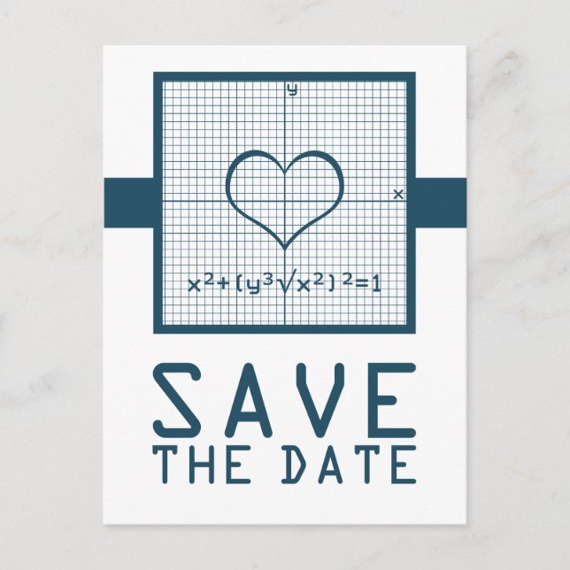 Blue Heart Math Graph Save the Date Postcard (Front)