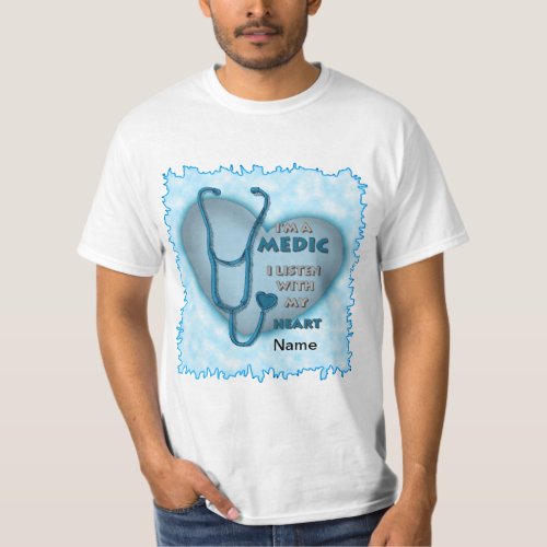 Blue Heart Medic Nurse custom name T_Shirt