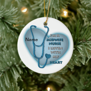 Blue Heart Midwife Nurse Ceramic Ornament