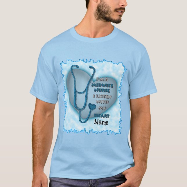 Blue Heart Midwife Nurse T-Shirt (Front)
