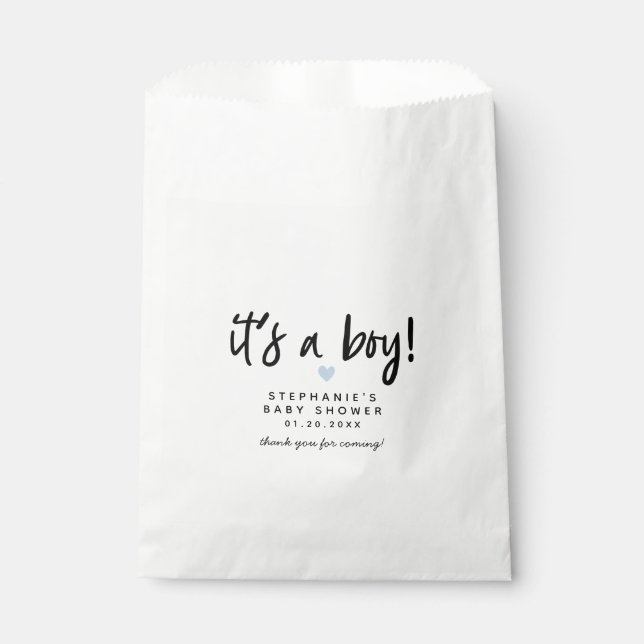 Blue Heart Modern Baby Shower Favor Bag (Front)