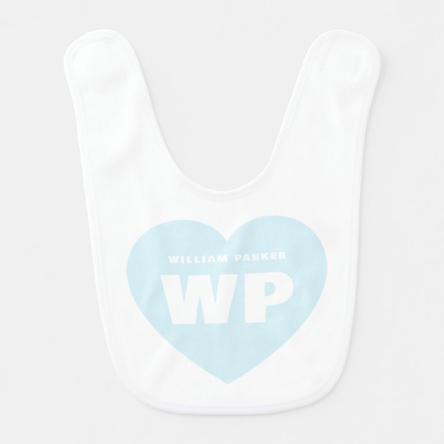 Blue Heart Monogram Newborn Custom boy baby Bib (Front)