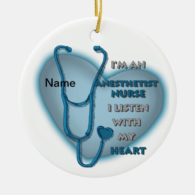 Blue Heart Nurse Anesthetist Ceramic Ornament (Front)