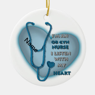 Blue Heart ObGyn Nurse Ceramic Ornament