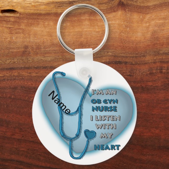 Blue Heart ObGyn Nurse Keychain (Front)