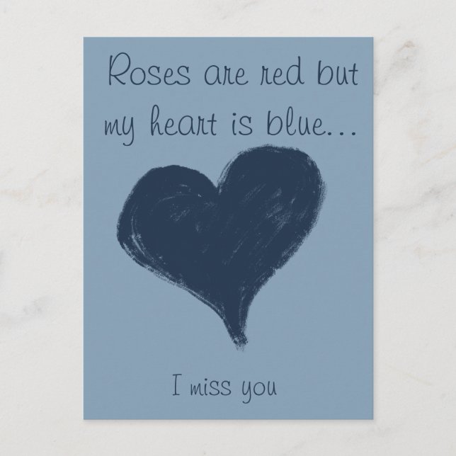 Blue heart on blue- I miss you Postcard (Front)