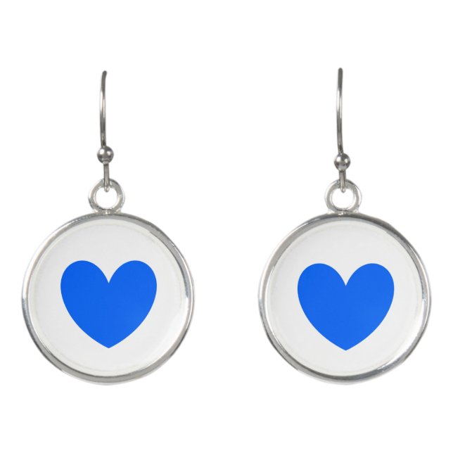 Blue heart on white earrings (Front)