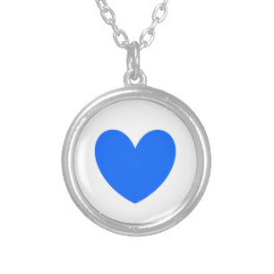 Blue heart on white silver plated necklace