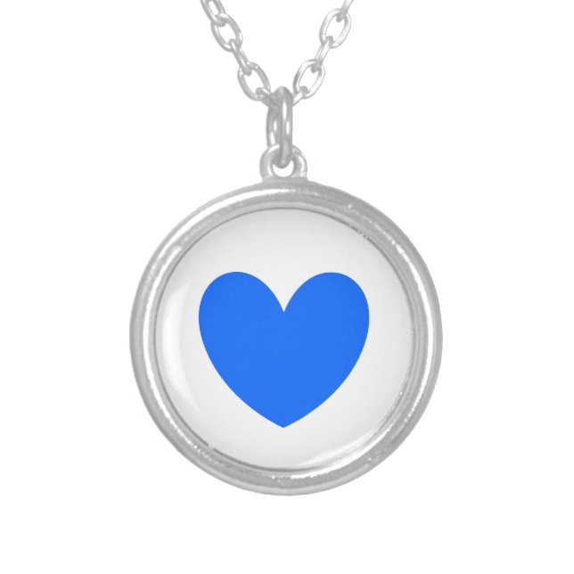 Blue heart on white silver plated necklace (Front)