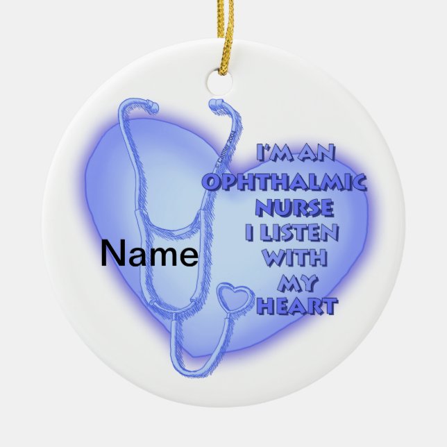 Blue Heart Ophthalmic Nurse Ceramic Ornament (Front)
