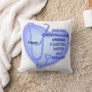 Blue Heart Ophthalmic Nurse Throw Pillow