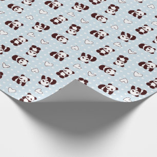 Blue heart panda bear patterned wrapping paper