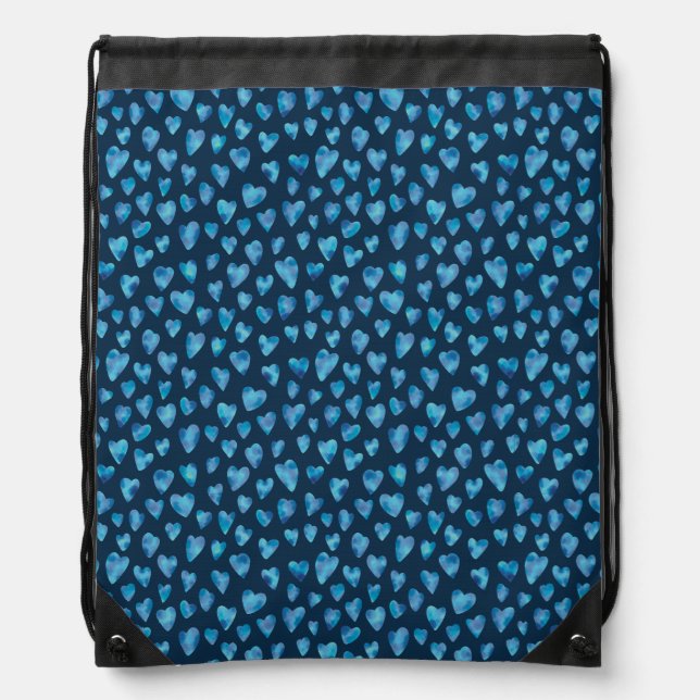 Blue heart pattern drawstring bag (Front)
