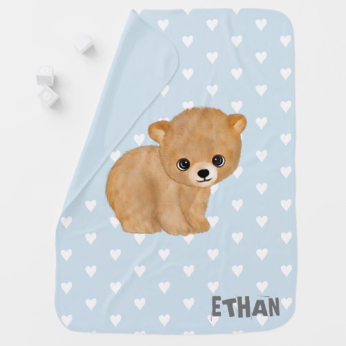 Blue Heart Patterned Bear Baby Blankets