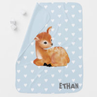 Blue Heart Patterned Woodland Fawn Baby Blankets