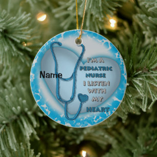 Blue Heart Pediatric Nurse Ceramic Ornament