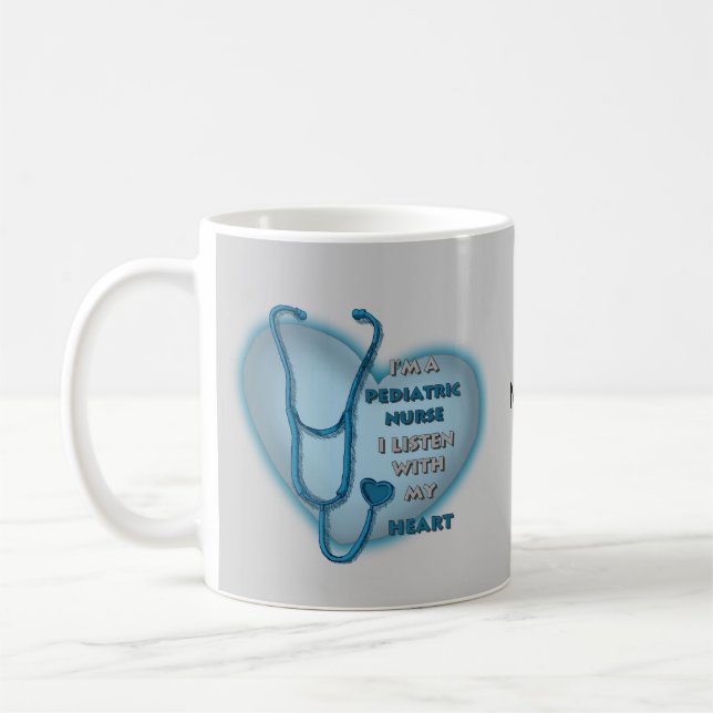 Blue Heart Pediatric Nurse Coffee Mug (Left)