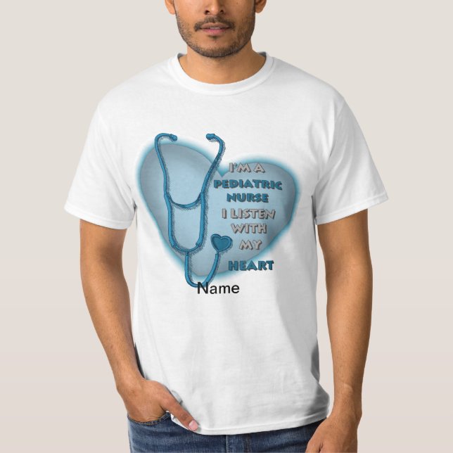 Blue Heart Pediatric Nurse T-Shirt (Front)
