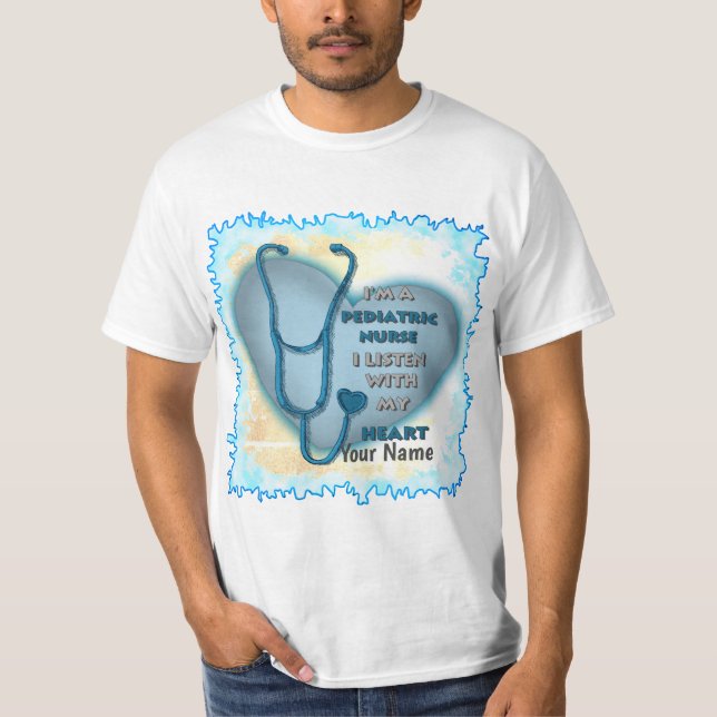 Blue Heart Pediatric Nurse T-Shirt (Front)