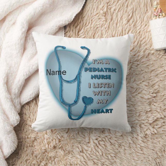 Blue Heart Pediatric Nurse Throw Pillow (Blanket)