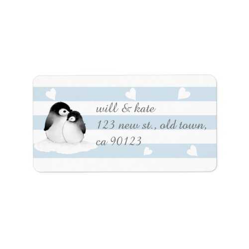 Blue Heart Penguin Address Labels