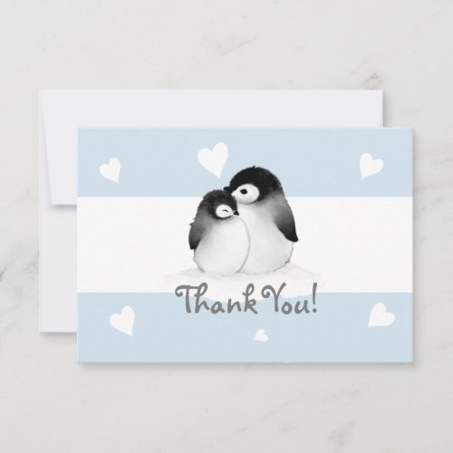 Blue Heart Penguin Thank You Note cards