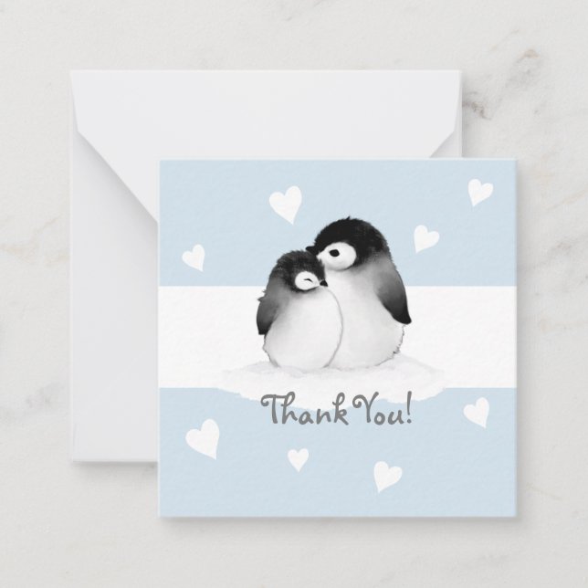 Blue Heart Penguin Thank You Notecards (Front)