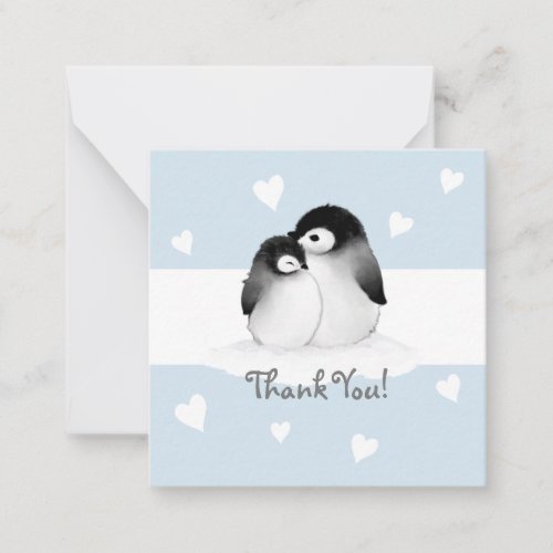 Blue Heart Penguin Thank You Notecards