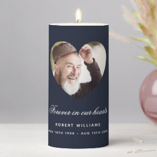 Blue heart photo funeral memorial pillar candle