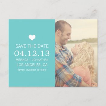 Blue Heart Photo Save The Date Post Cards by AllyJCat at Zazzle